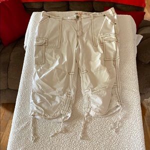 White cargo capri pants